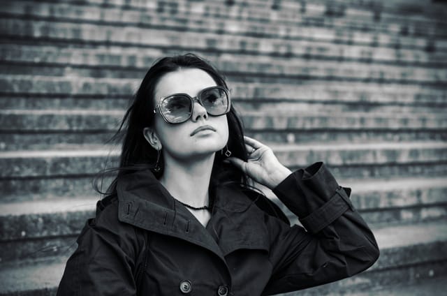 A black-and-white world seen through sunglasses